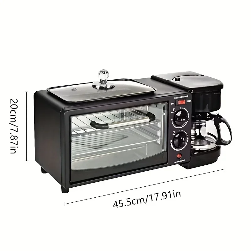 3-in-1 Breakfast Maker Home Mini Electric Oven Bread Maker,600ml Drip Coffee Machine,Non Stick Pan Fry Pan,Can Fry Grill Steak 2