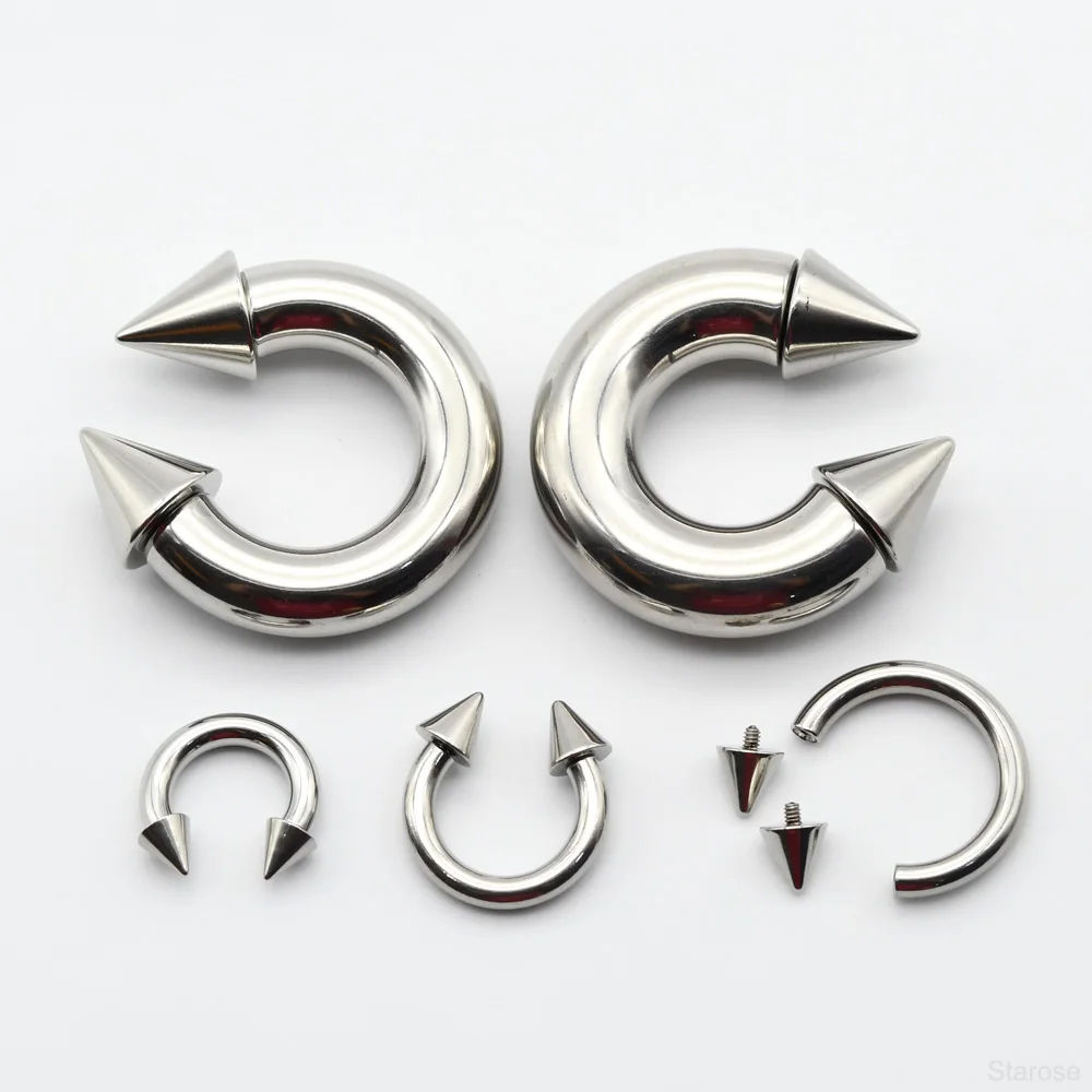 Nose Rings Piercing Jewelry Body Piercing Earrings Hoop Earrings Metal Jewelry 0G Punk Spike Stainless Steel Cone Circular Barbell Septum Nose Ring Helix Earrings