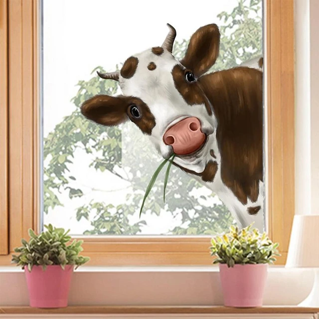 Cute Cow Window Cling Realistic Peeking Cow Print Stickers Farm