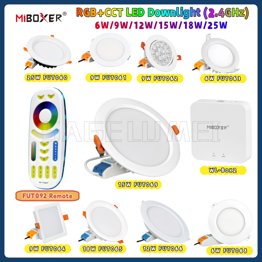 MiBoxer 6/9/12/15/18/25W RGB + CCT LED Downlight Dimmable FUT060 FUT062 FUT063 FUT064 FUT065 FUT066 FUT068 FUT092 Remote FUT069 led downlight recessed ceiling spotlight ceiling lamps