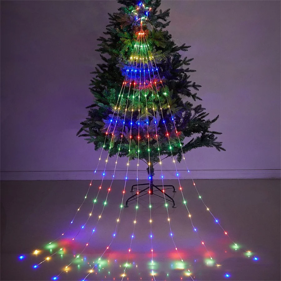 

Outdoor Christmas Star String Light 9X2M 180 LED Waterfall Christmas Tree Light 8 Mode Window Curtain Light For Patio Wall Decor