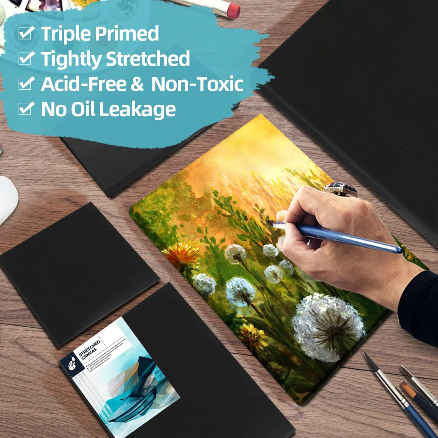 Black Canvas, 4-pcs Stretched Canvases for Painting, 8 oz Triple Primed  Acid-Free 100% Cotton Black Canvas for Painting - AliExpress