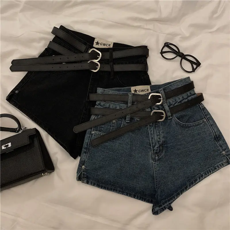 Women's Shorts Jeans Short Pants for Woman To Wear High Waist Boxer Biker with Belt Denim Outfits Outdoor Offer Free Shipping XL