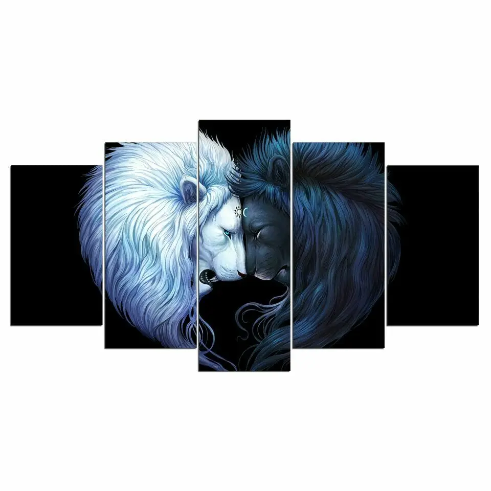 

5Pcs Brotherhood Black Lion JoJoes Art 5 Panel Canvas Poster Wall Picture Pictures Home Decor Room Decor Paintings Modern