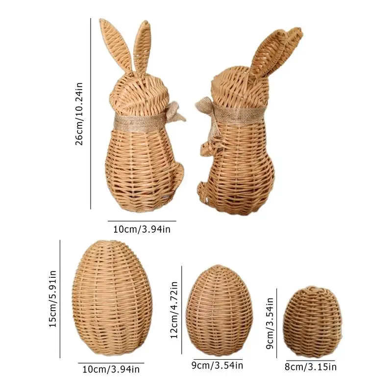 Rattan Easter Bunny Eggs 5X Woven Easter Rabbit Eggs Spring Bunnies Decoration Statue For Home Farmhouse Desktop Tabletop Shelf