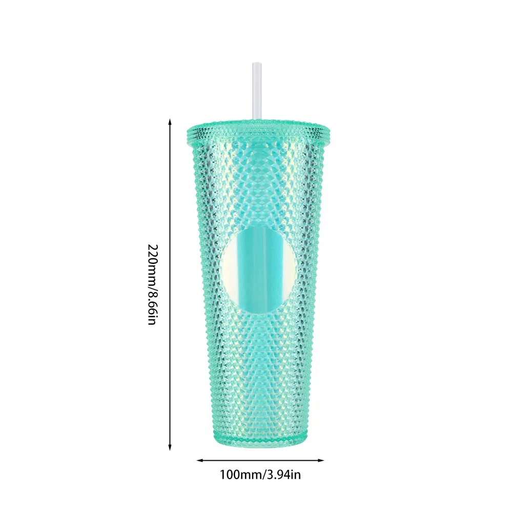 750ml Straw Cup with Lid Studded Finish Double Wall Coffee Mugs Plastic Studded Durian Tumblers Cold Bling Cup Customized