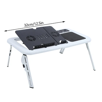 Adjustable Laptop Desk Lightweight Foldable Laptop Desk for Notebook PC Folding Car Bed Sofa Desk Stand Table Tray with Cool Fan 2