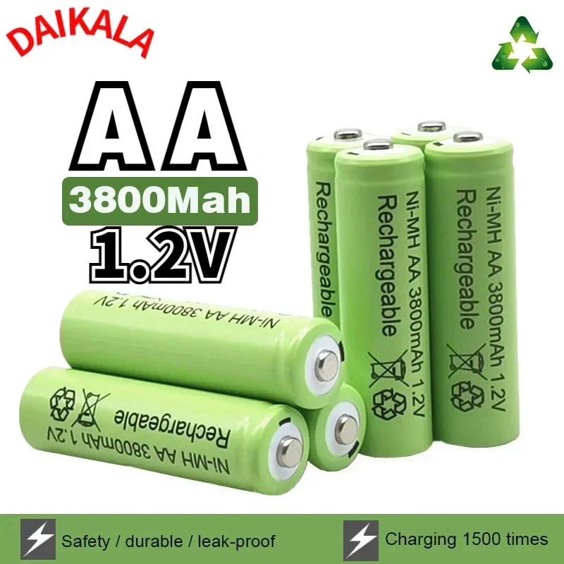 100% Original 1.2V 3800mAh Pre-Charged NI-MH Rechargeable AA Battery for Toys Camera Microphone