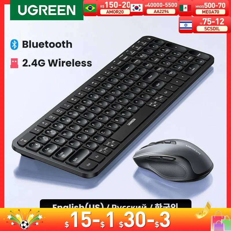 Ugreen-teclado Bluetooth sem Fio Russo Coreano Inglês Keycaps para Laptop Macbook Ipad pc Tablet 2.4ghz