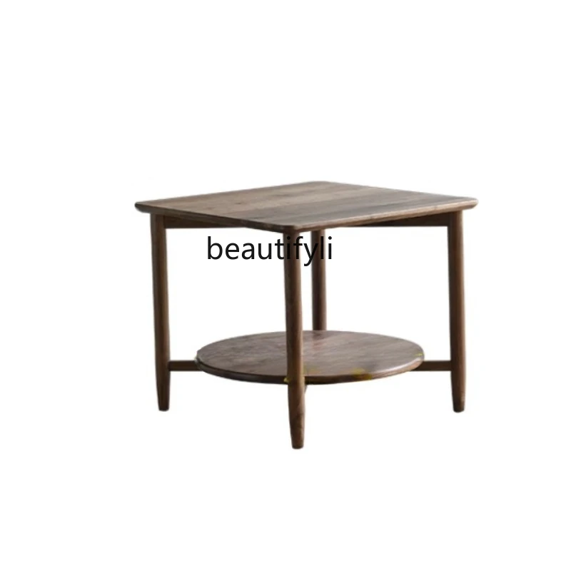 

North America Black Walnut Wooden Corner Occasional Table Modern Minimalist Square Side Table Solid Wood Living Room Furniture