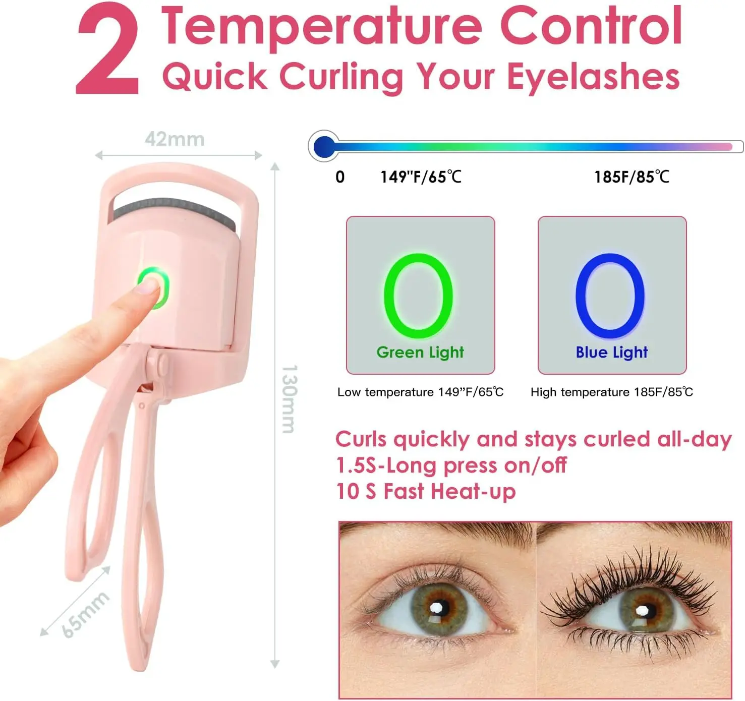 Electric Heated Eyelash Curler USB Rechargeable Portable Eyelash Perm Curler Fast Heating Long Lasting Thermal Curls Makeup Tool