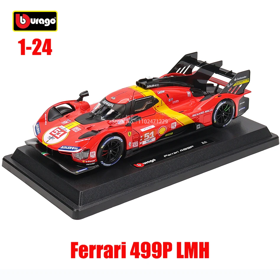 Bburago 1:24 2024 Ferrari 499P # 83 # 51 # 50-RACING-Automodell aus Legierung, Luxusfahrzeug, Druckguss-Spielzeugkollektion, Auswahl an Geschenken und Stil