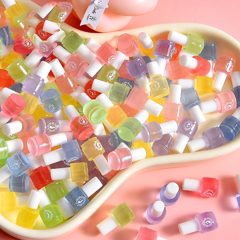 Luminous Thermal Resin nail polish bottle charms Polish Varnish Soak Off UV Gel All for manicure DIY 5Pcs resin toy accessories