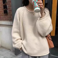 100% Pure Wool Sweater Women's Rolled Edge Round Neck Pullover Autumn Winter Thick Knit Sweater Casual Loose Fashion Korean tops - Image 2