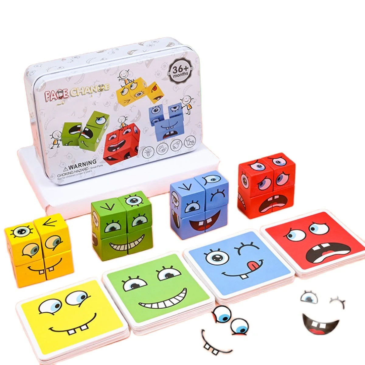 Cube Face Changing Building Blocks Cartoon Board Game Wooden Puzzle Montessori Anxiety Stress Relief Toys For Children Kids 6