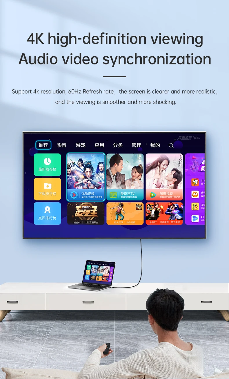 4K@60Hz USB C auf HDMI Kabel HDR Typ-C auf HDMI 2.0 Kabel für Thunderbolt 3/4 MacBook iPad Pro iPhone 15/16 – Detail 4