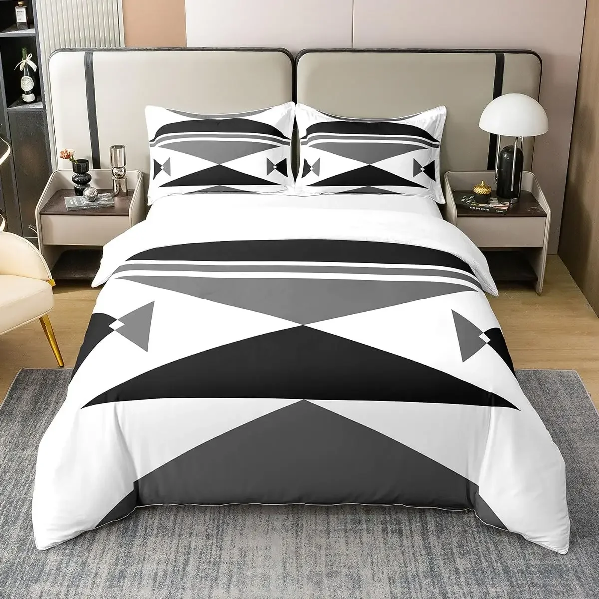 Geometric Duvet Cover for Kids Boys Comforter Cover Set Twin Size Strip Lines Bedding Set with 2 Pillow Case 3Pcs Bedroom Decor
