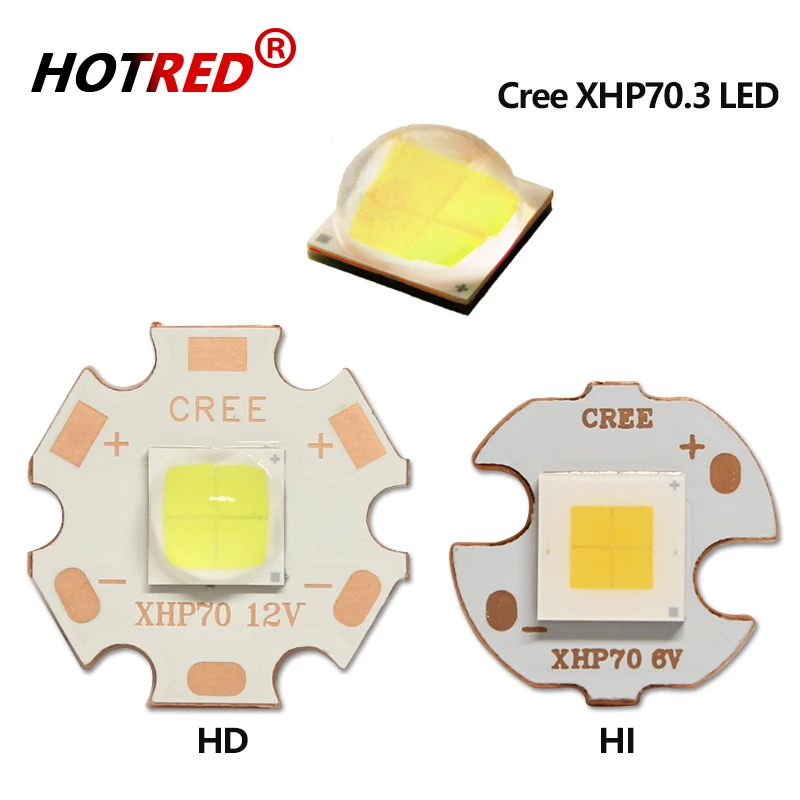 Фото Оригинальный CREE XHP70.3 третьего поколения 6 в 12 В 45 Вт HI HD холодный теплый белый SMD 7070 с DTP медный MCPCB DIY фонарик №1