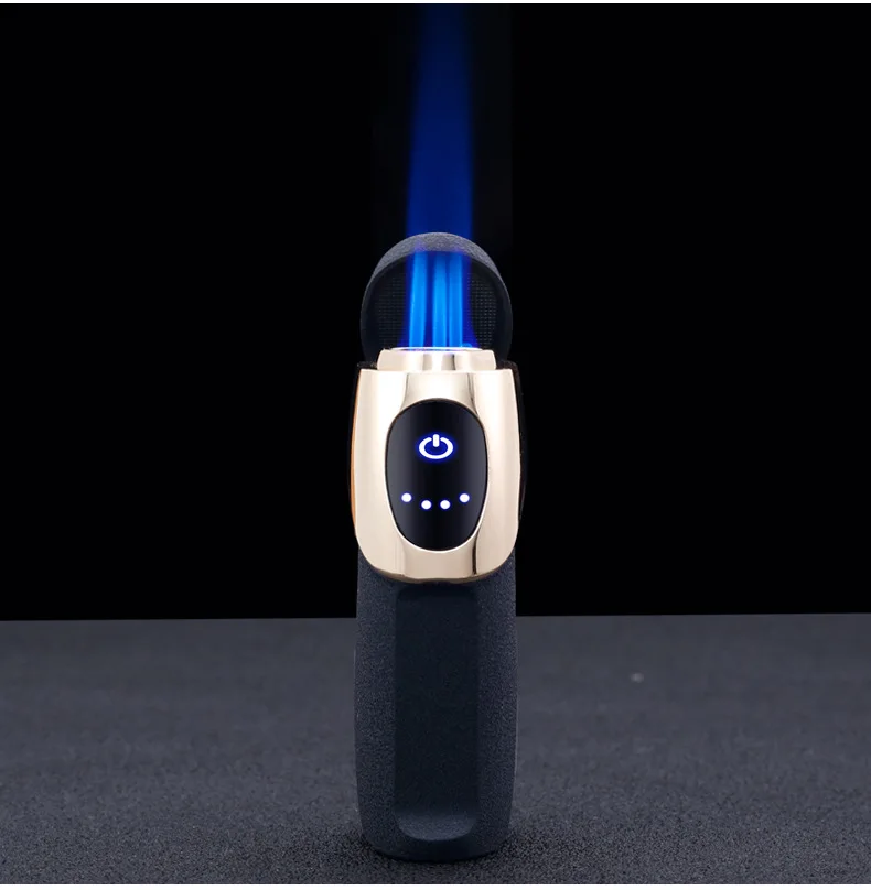 Jobon Direct Injection Three Flame Blue Flame Lighter Charging Gas Mixed Lighter Touch Sensing Electric Quantity Display Tools 6