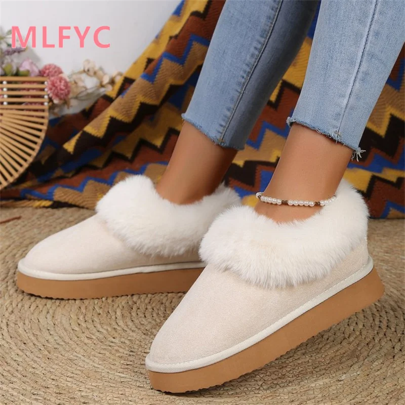 Thick Soled Warm Snow Boots for Women in Winter, Thickened Warm and Comfortable, Casual Flat Bottomed Boots for External Wear