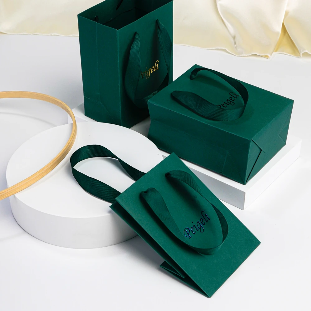 Mini Dark Green Kraft Gift Bags Custom Logo 4x2.8x4.5 inch Bulk Small Paper Tote Bags with Deep Green Handles for Wedding Party 8 Sc16e9e03ba834cf69568b1c7a988f46eK