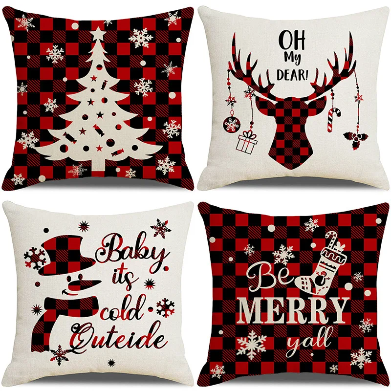 

4PCS Christmas Pillowcase Christmas Plaid Sofa Living Room Cushion Cover Christmas Decoration Thanksgiving Decoration