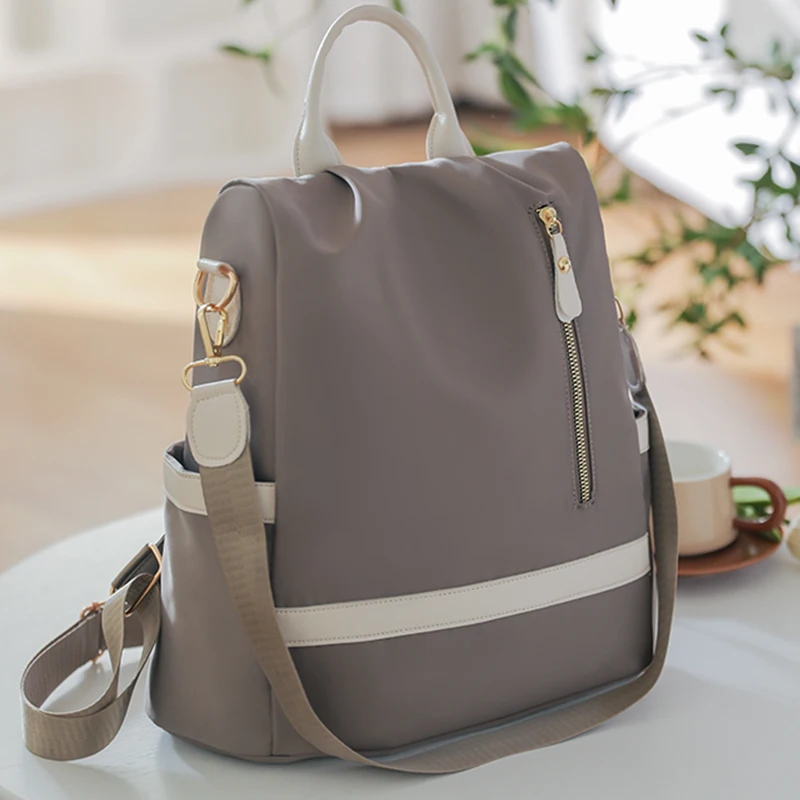 Mochila anti-roubo casual para mulheres, tecido impermeável, bolsas de ombro simples para senhora, estilo campus, laptop, moda feminina