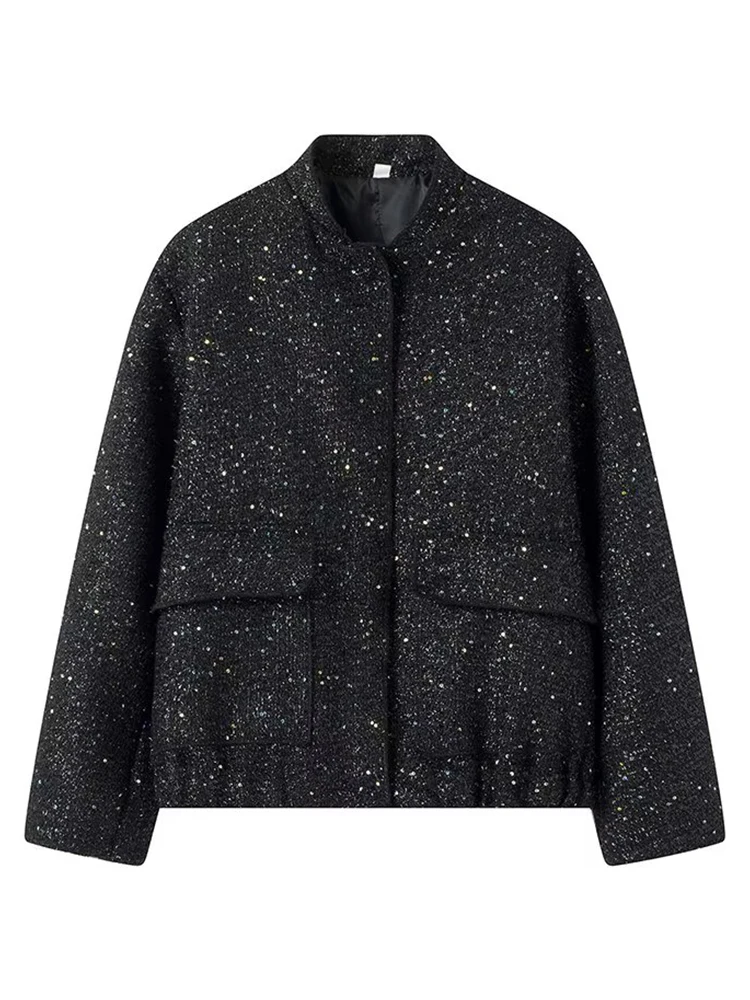 

Осень/Зима 2023, новая женская одежда в европейском и американском стиле с карманами из бисера, черная куртка, куртка