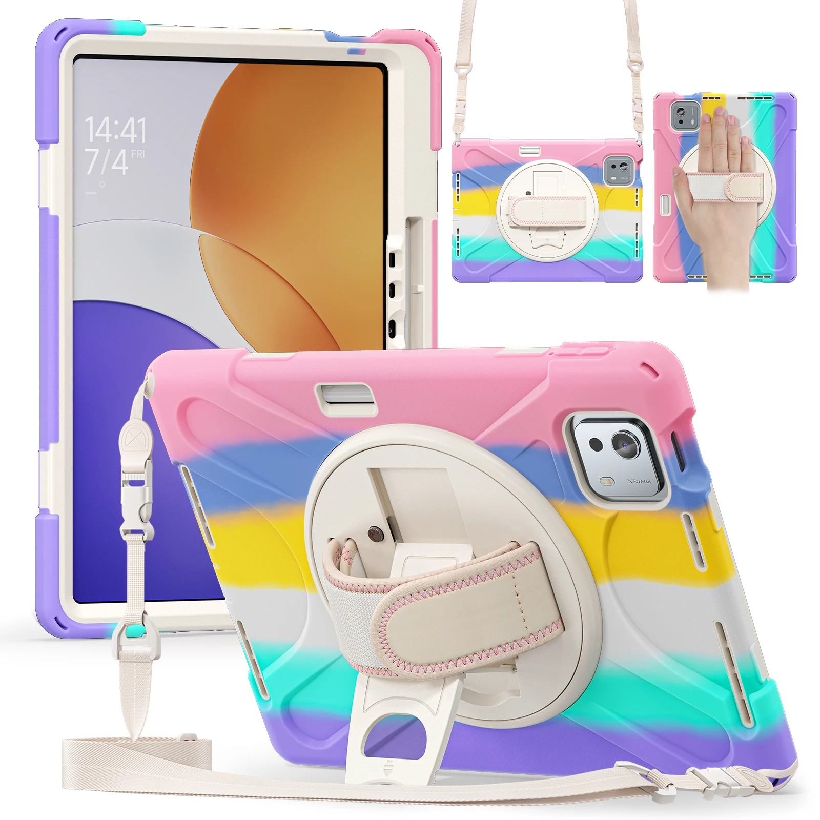 Heavy Duty Protective Tablet Case with Shoulder Strap - Durable PC + Silicone Cover