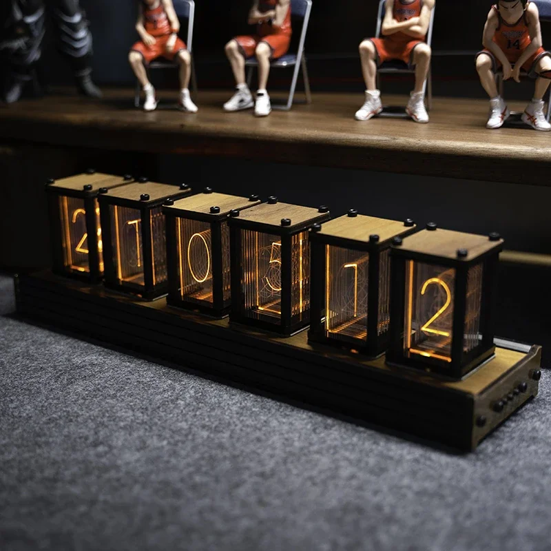 

Luxury Nixie Glow Tube Clock Wood DIY Table Clock Creative Electronic Desktop Clocks RGB Silent Digital Watch Decoration Gift