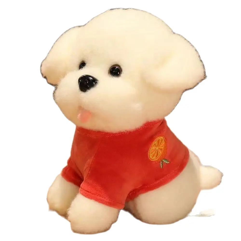 25CM Simulation Teddy Dog Plush Toy Dressing Fruit Embroidery Cute Tongue Puppy Dog Doll Send Children's Birthday Gift