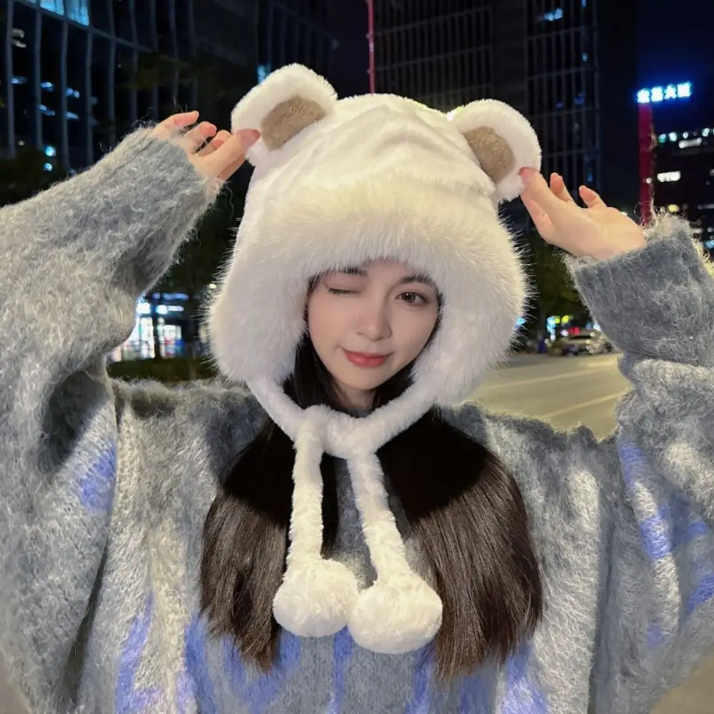 

1PC 2023 New Women Winter Hat Lacing Cute Bucket Cap Ear Protection Fashion Woolen Bear Ears Hat One size