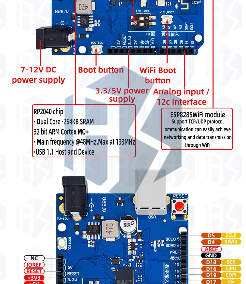 RP2040 Picoduino für U-N-O Entwicklungsboard Raspberry Pi PICO W RP2040 WIFI Dual-Core-Chip für Arduino – Detail 3