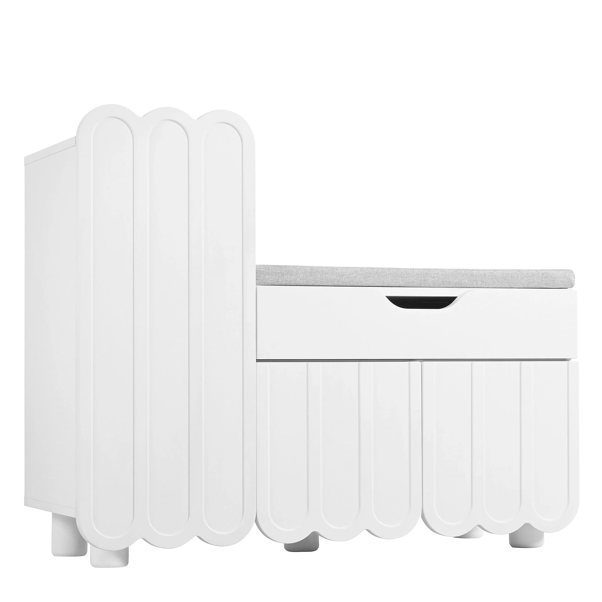 Moderner 3-türiger Schuhschrank mit Schublade und Sitzkissen – Weiß – Schuhschränke und Schuhbänke – platzsparende Schuhschränke – Detail 11