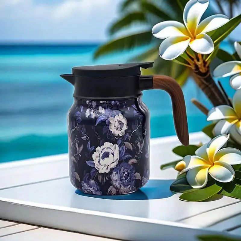 Thee Kan Isolatie Vintage Theekan Met Infuser - 1000 Ml, Geïsoleerd, Van Roestvrij Staal, Herfst Bloemenpatroon Vintage Thee Kan Roestvrij Staal