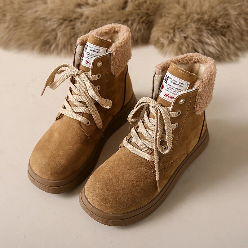 2024 New Trend Winter Women's Warm Ankle Boots Lace Up Thick Soled Shoes Women's Outdoor Leisure Sports Shoes Flat Snow Boots