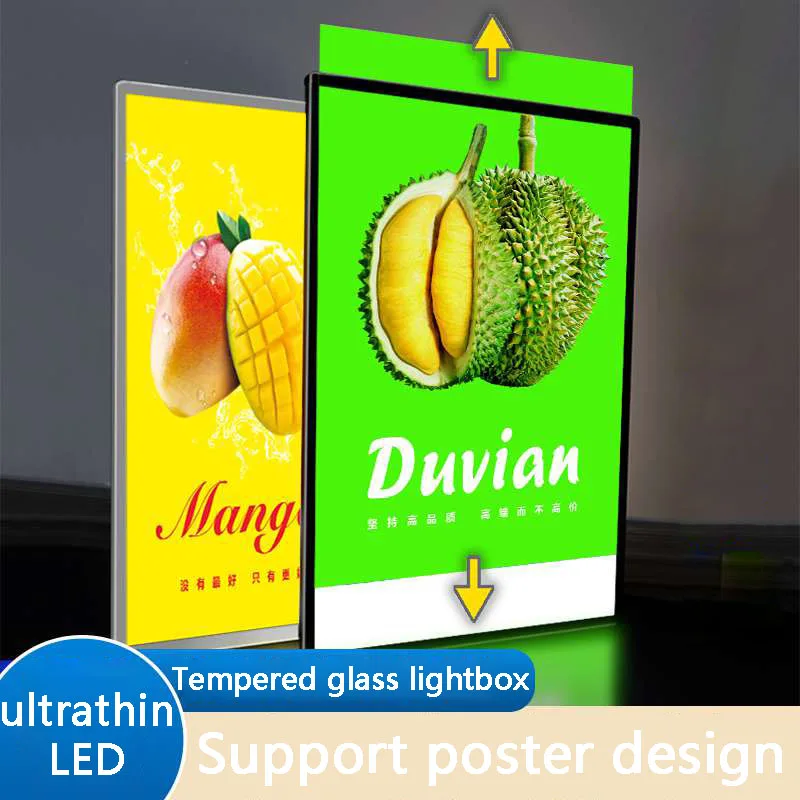 Advertising board A3/A4 poster display ultra-thin LED advertising lightbox restaurant menu board tempered glass