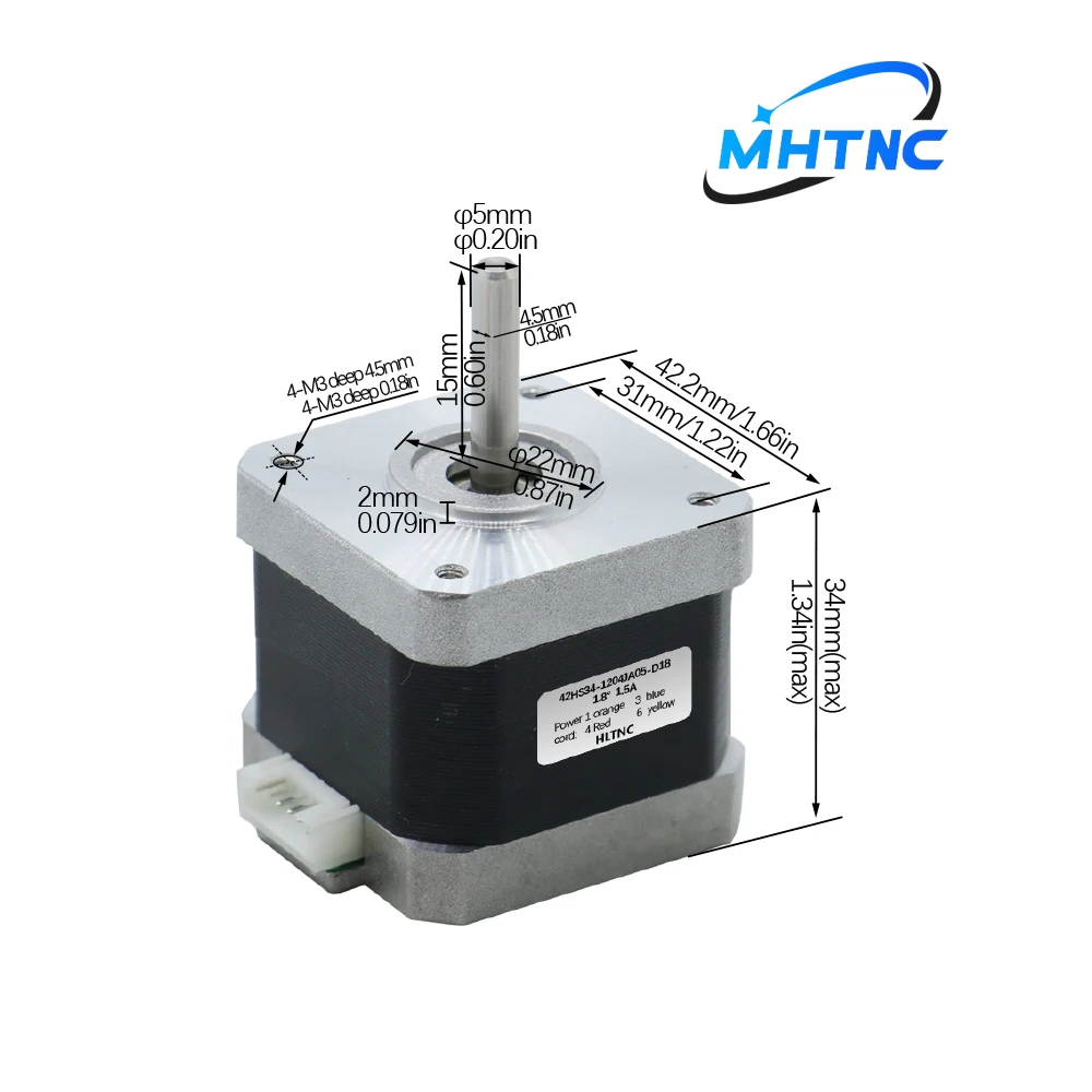 MHTNC Nema17 Stepper Motor 0.28Nm 42HS34 1.5A 34mm Length 5mm Shaft 4-lead 2 plase CNC 3D Printer XYZ Engraver