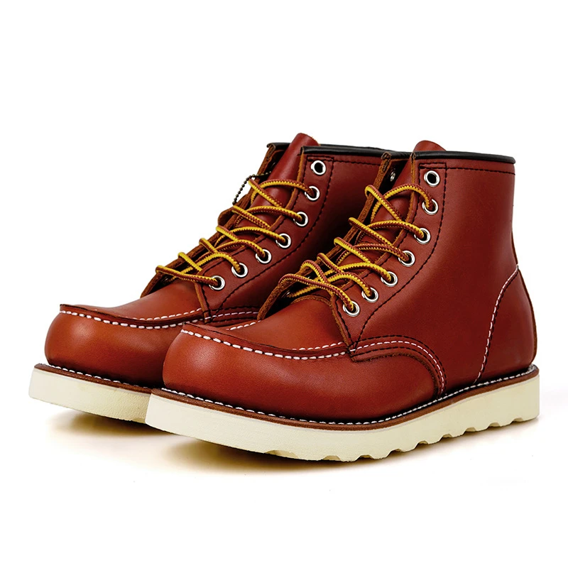 Goodyear-Welted Vintage Genuine Leather Ankle Motorcycle Boots Wings Square top Men Casual Dress Work Boots Shoes men punk mens leather boots motorcycle leather boots