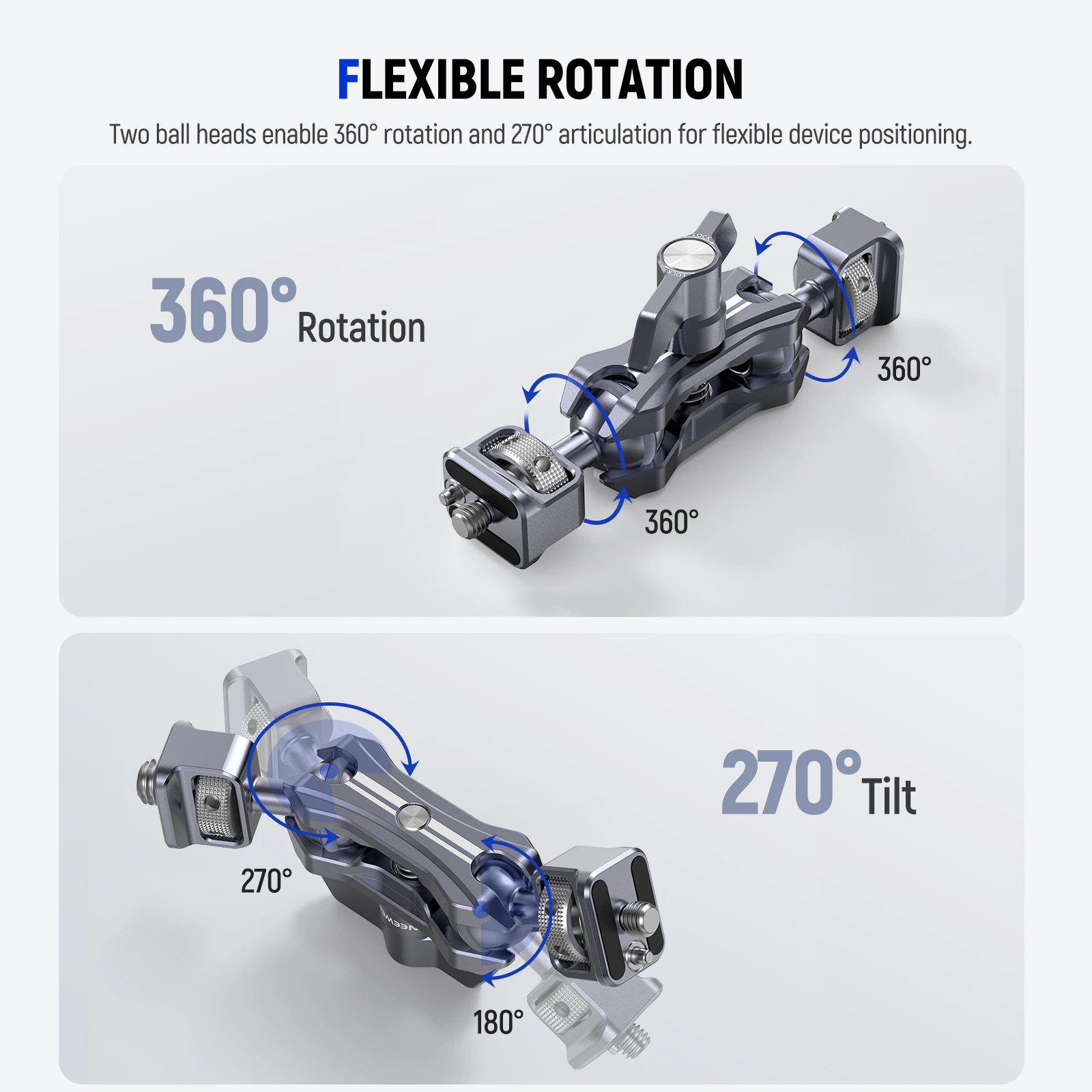 NEEWER 경량 매직 암 관절형 마찰 암(1/4 나사 포함) 카메라 모니터용 개폐식 안티 트위스트 위치 핀