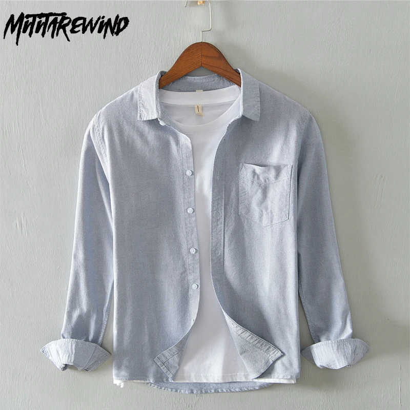 

Plain Shirts for Men Daily Causal Basic Shirts Pocket Pure Cotton Long Sleeve Button Up Shirt Men Simple Versatile Tops Youth