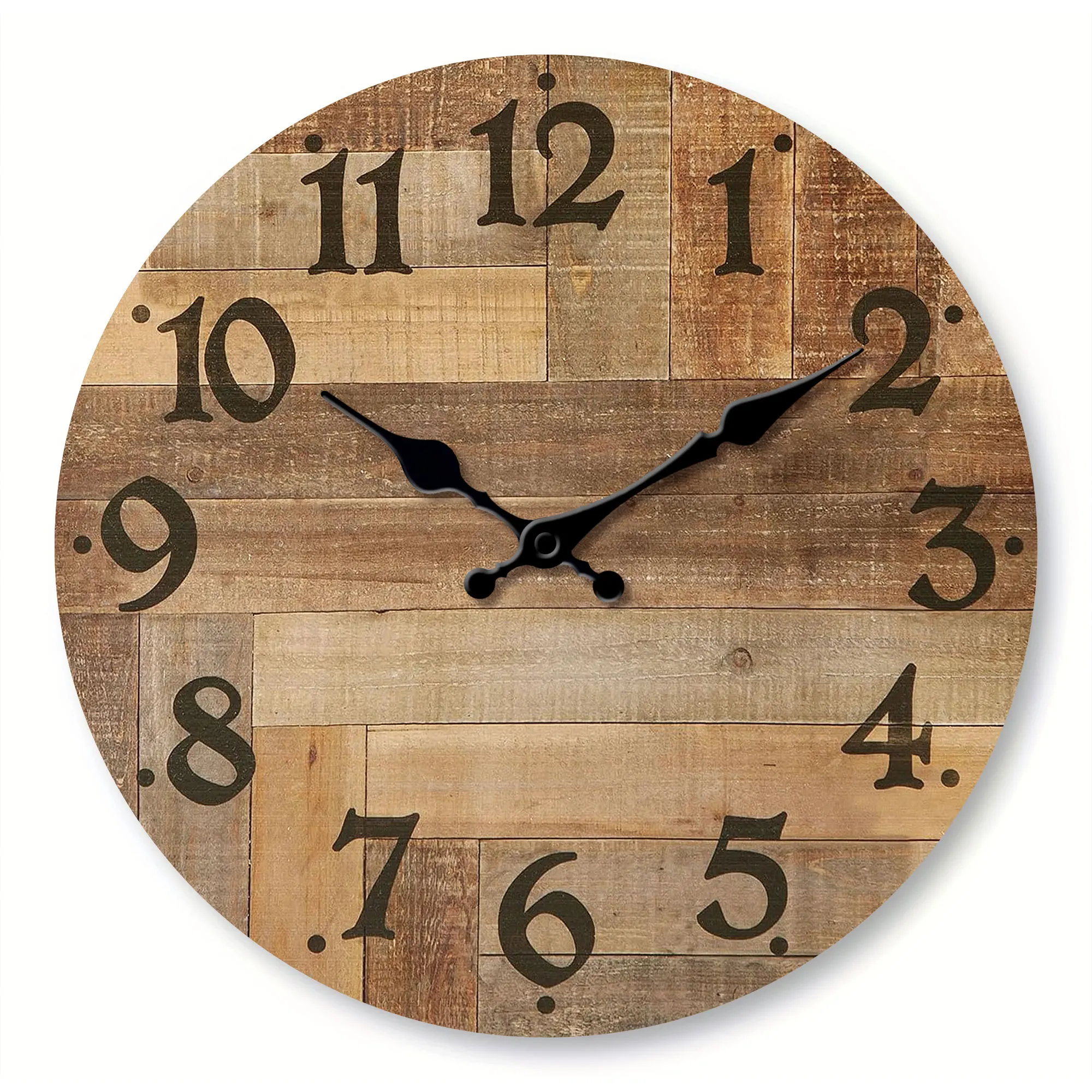 Wooden Veneer Wall Clock 1pc Vintage Round Silent Suitable for Living Room wall clock