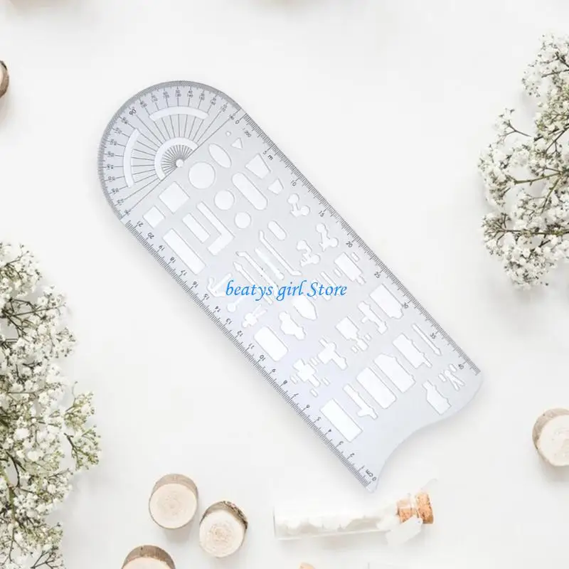 C7AB 기하학적 도면 템플릿 드로잉 스텐실 측정 눈금자 사고 장면 스텐실 템플릿 기하학적 제도 도구