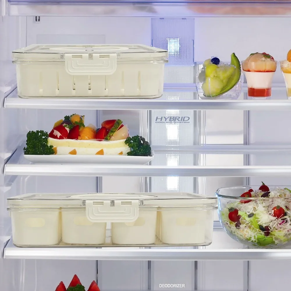 Kitchen Storage Box Rice Storage Box Egg Storage Box Food Storage Container Food Storage Can Seasoning Storage Container Pickle Storage Container Food Storage Box Egg Storage Container Divided Serving Tray 4 Compartments Snack Fruit Veggie Tray Fresh-keeping Box with Lid&Handle