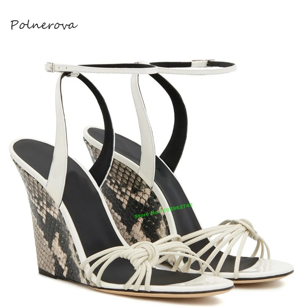 

Sexy Snake Skin Ankle Strap Sandals Narrow Band Wedges Heel Sandals 2023 Summer Banquet Party Shoes for Women Elegant Versatile
