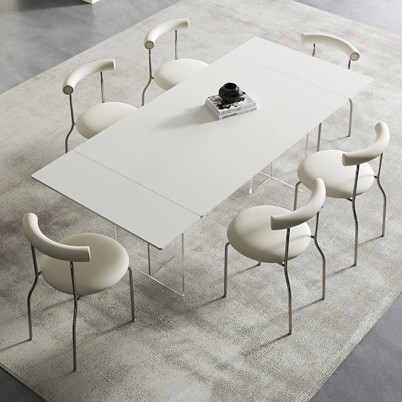 

White Newclassic Dining Table Tendable Kitchen Center Restaurant Dining Table Modern Luxury Mesas De Jantar Kitchen Furniture