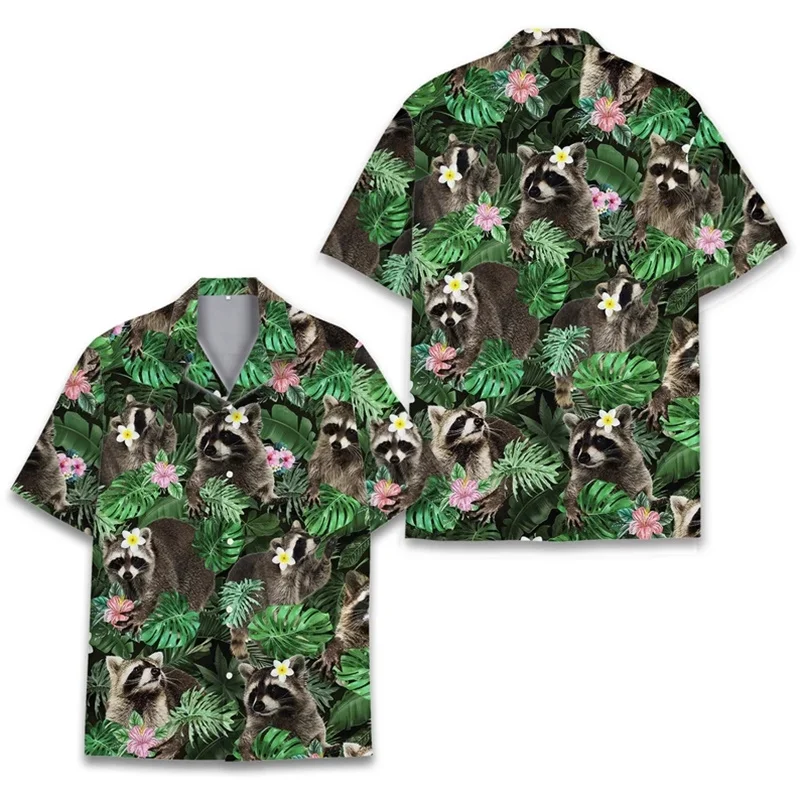 thumbnail image 1 of Camisas hawaianas holgadas y transpirables de manga corta con estampado 3D de mapache y rata para hombre y mujer, para fiestas en la playa, para verano, 1 of 5