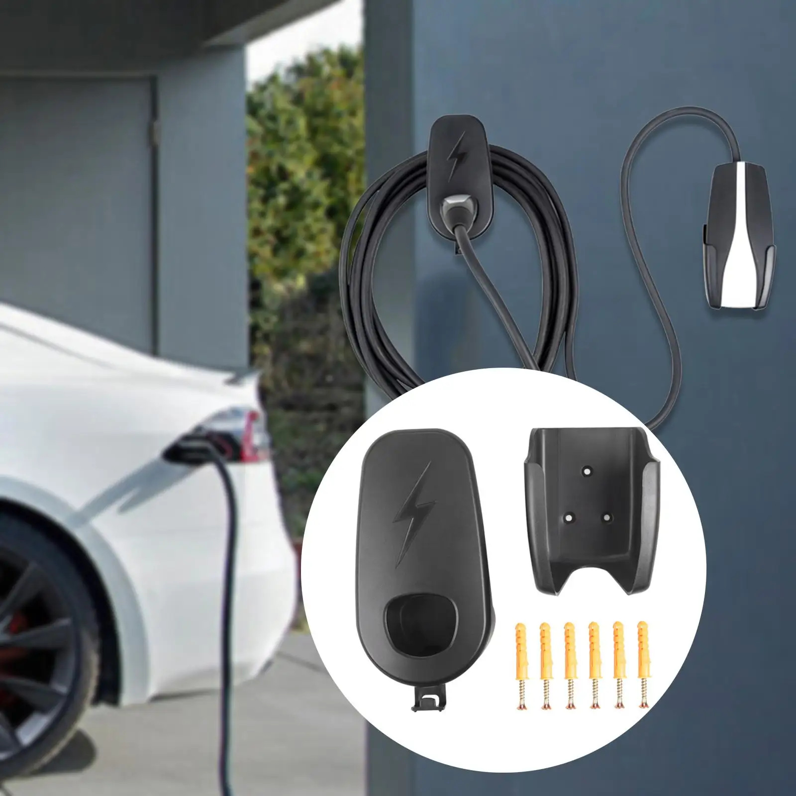 Soporte de Cable de carga EV práctico con gancho adicional, organizador de cables multifunción para coche eléctrico, montaje en pared para Tesla Model Y