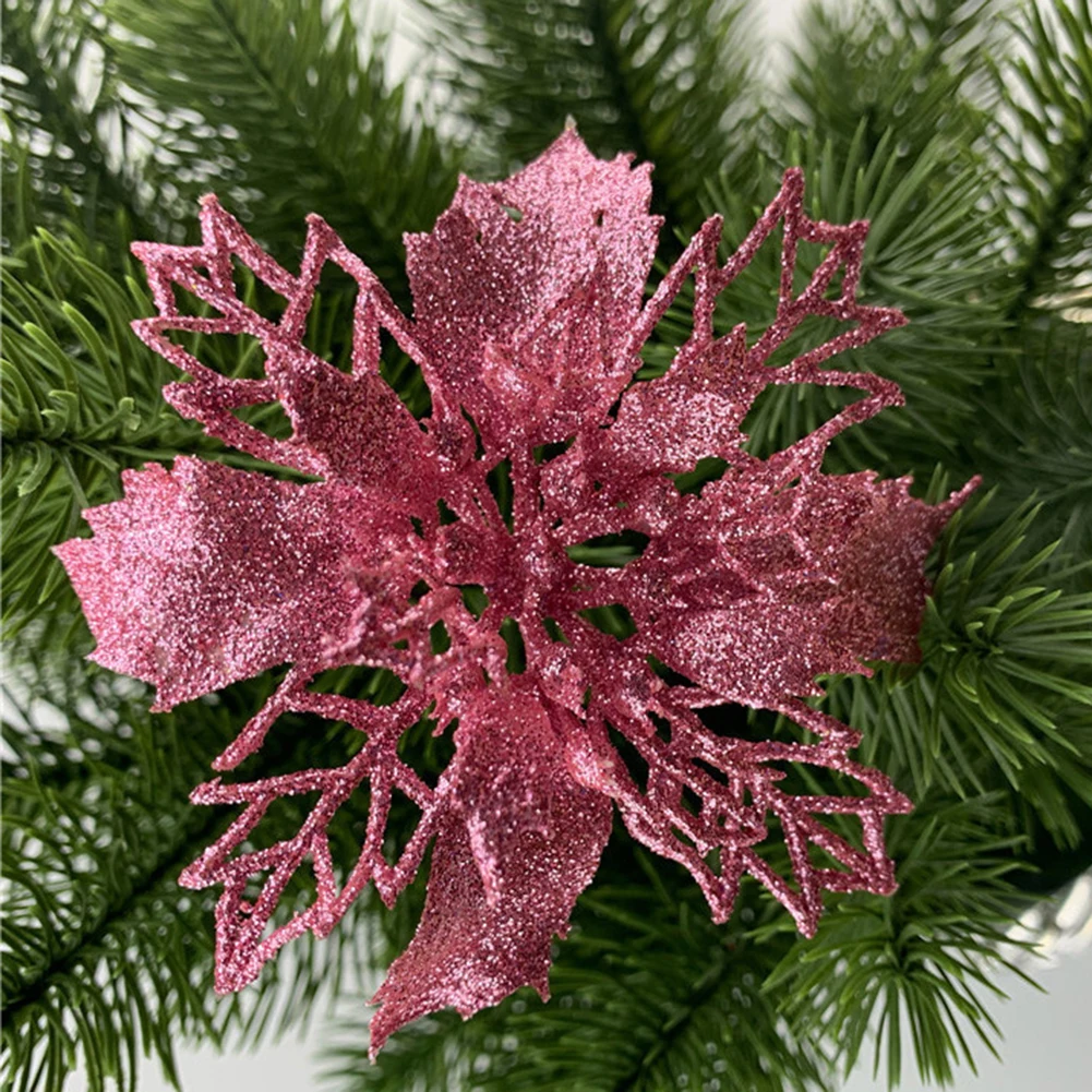 thumbnail image 1 of 10 piezas de guirnalda navideña grande con purpurina y flores de Pascua para colgar en el árbol de Navidad, para decoración navideña de fiestas en el hogar, 11 cm de polietileno, 1 of 4