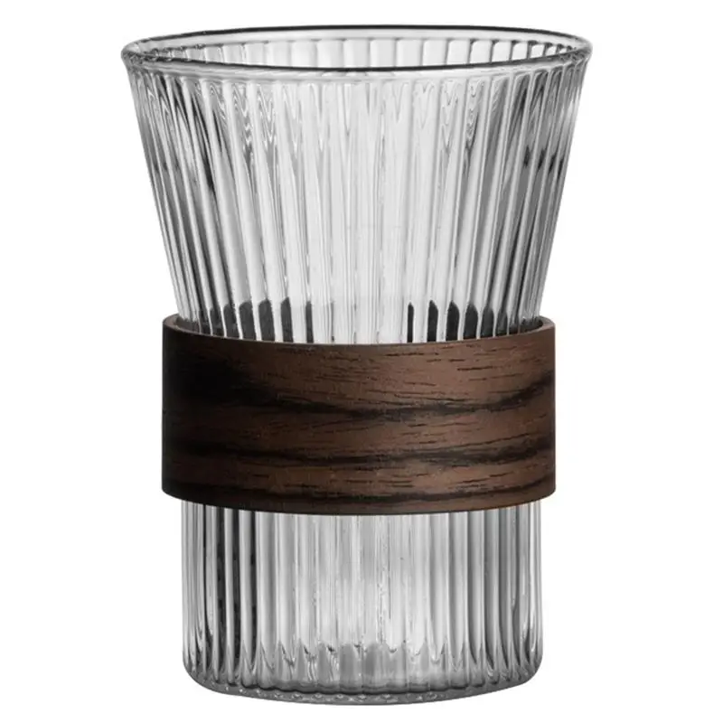 Vertical Stripe Glass Coffee Cup Heat-Resistant Latte Mug Senior Water Cups Japanese Milk Beer Juice Cup Wine Glass With Sleeve glass coffee cup